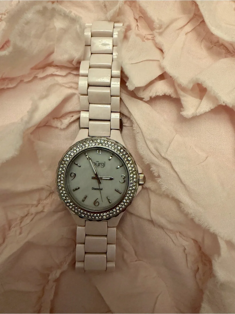 Burgi women's BU47PK watch ceramic band sparkling crystal bezel diamond dial